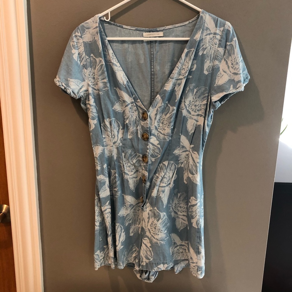 Blue and white floral romper
